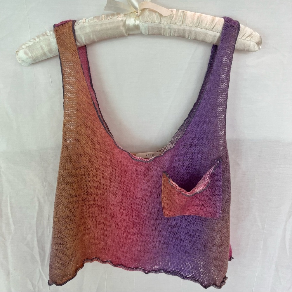 Boho Vibrancy! Le Lis Pink and Orange Cropped Knit Tank Top Size:M
